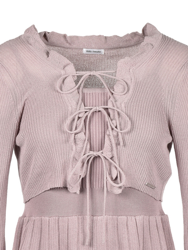 Ribbon Ruffle Knit Cardigan Onepiece 詳細画像 ピンク 11