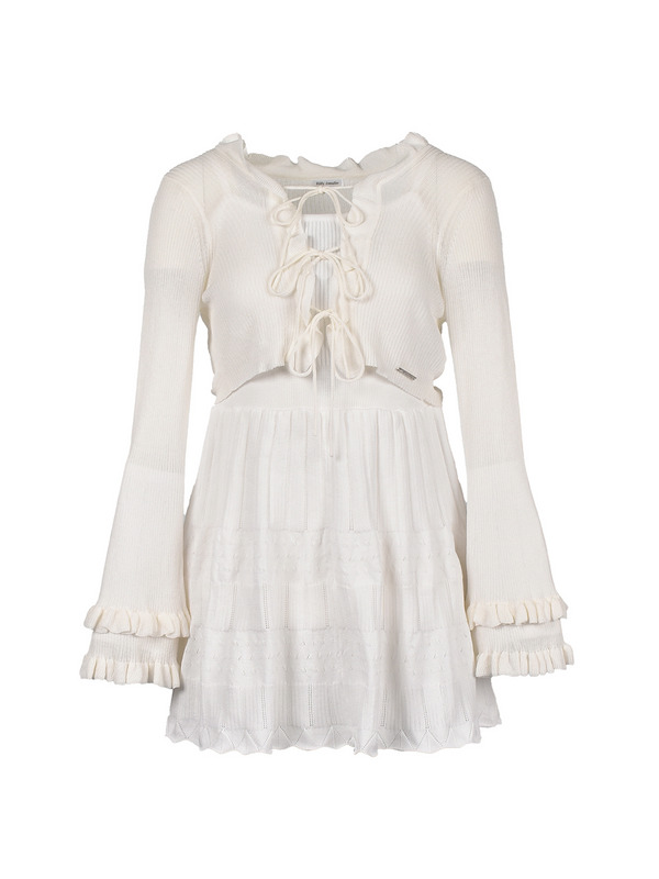 Ribbon Ruffle Knit Cardigan Onepiece 詳細画像 オフホワイト 1