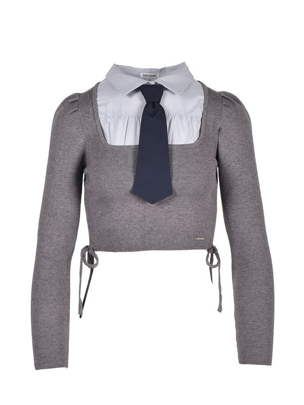 Tie Drawstring Shirt Knit 詳細画像 グレイ 1
