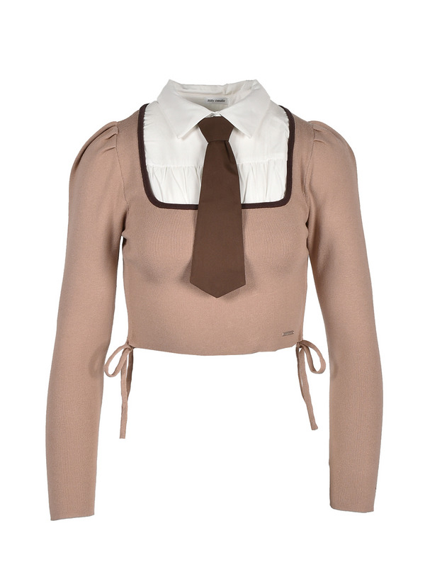 Tie Drawstring Shirt Knit 詳細画像 ブラウン 1