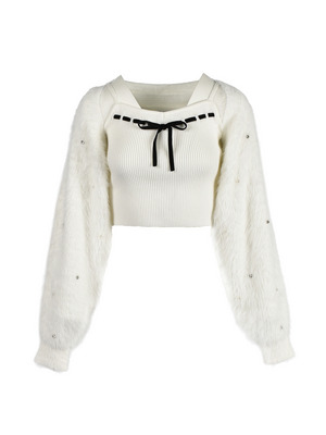 Sleeve Beaded Shaggy Bolero Set