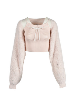 Sleeve Beaded Shaggy Bolero Set