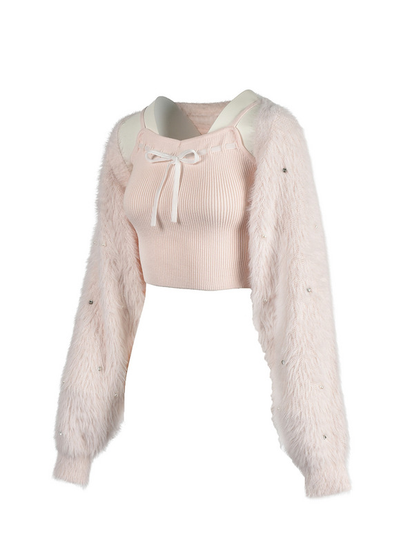 Sleeve Beaded Shaggy Bolero Set 詳細画像 オフホワイト 11