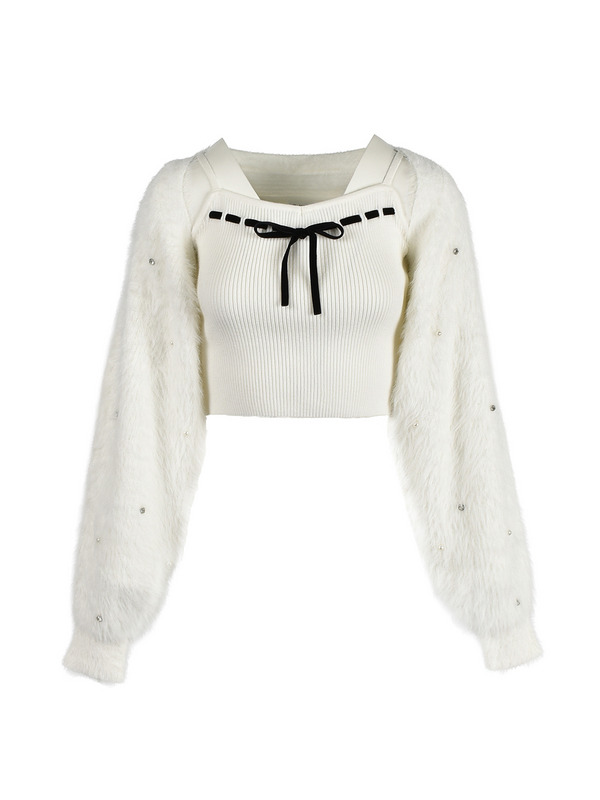 Sleeve Beaded Shaggy Bolero Set 詳細画像 オフホワイト 1