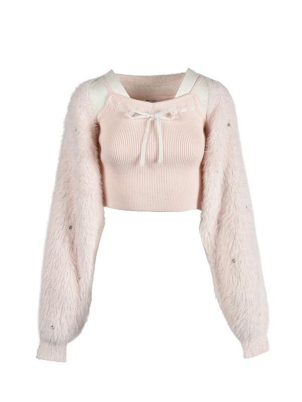 Sleeve Beaded Shaggy Bolero Set 詳細画像 ピンク 1