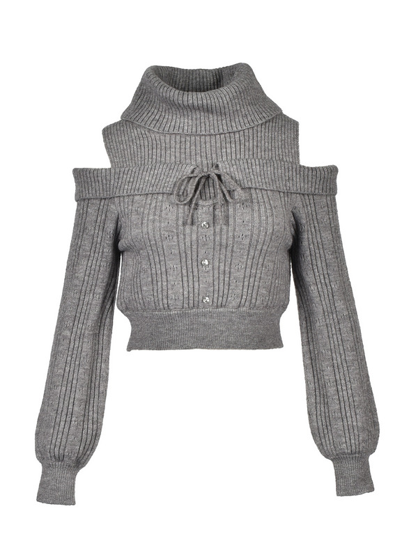 Turtleneck Off Shoulder Knit 詳細画像 グレイ 1