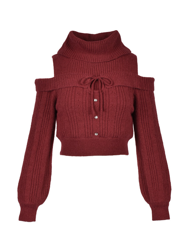 Turtleneck Off Shoulder Knit 詳細画像 ワイン 1