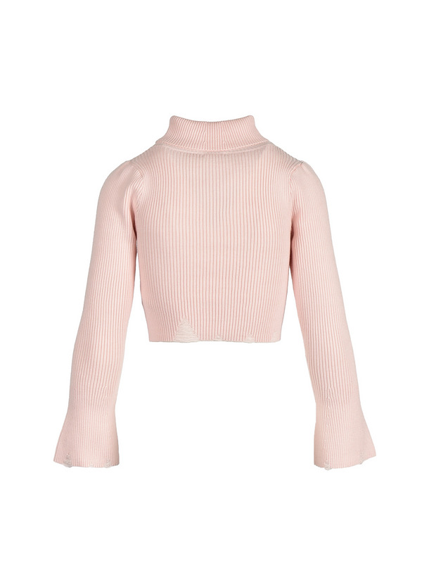 Leather Ribbon Damage Rib Knit 詳細画像 ブラック 11