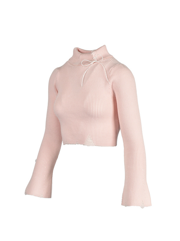 Leather Ribbon Damage Rib Knit 詳細画像 ブラック 11