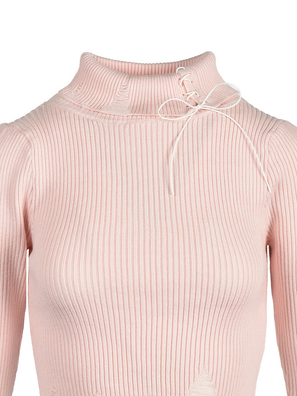 Leather Ribbon Damage Rib Knit 詳細画像 ブラック 11