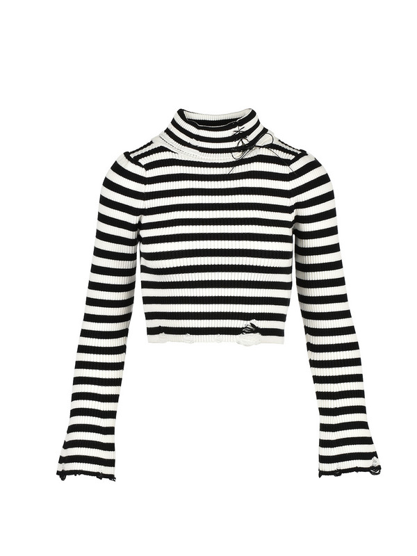 Leather Ribbon Damage Rib Knit 詳細画像 ボーダー 1