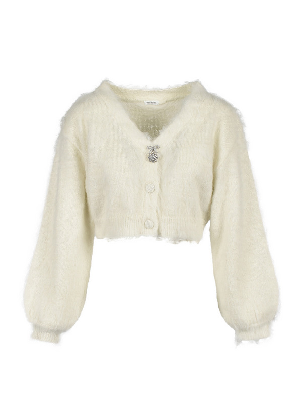 Ribbon Bijou Shaggy Cardigan 詳細画像 オフホワイト 1