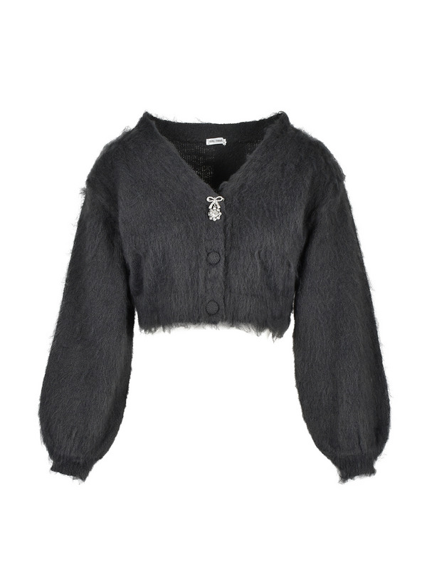 Ribbon Bijou Shaggy Cardigan 詳細画像 チャコール 1