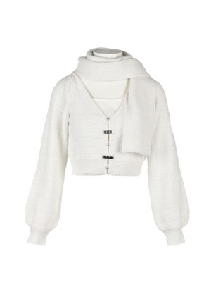 Shaggy Scarf Cardigan Set