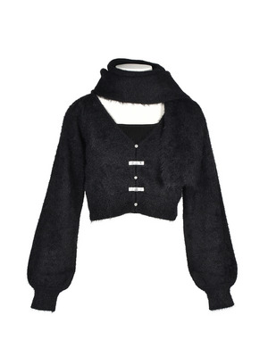 Shaggy Scarf Cardigan Set