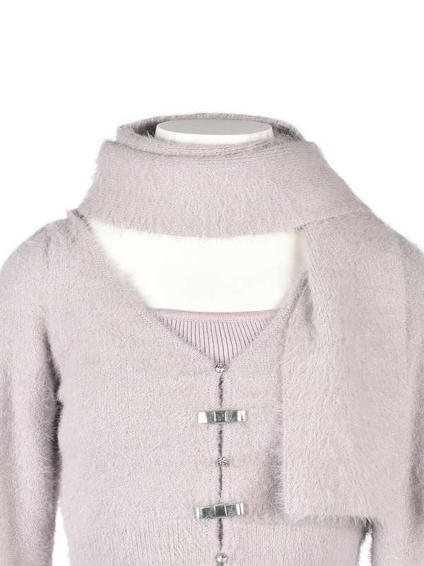 Shaggy Scarf Cardigan Set 詳細画像 ブラック 16