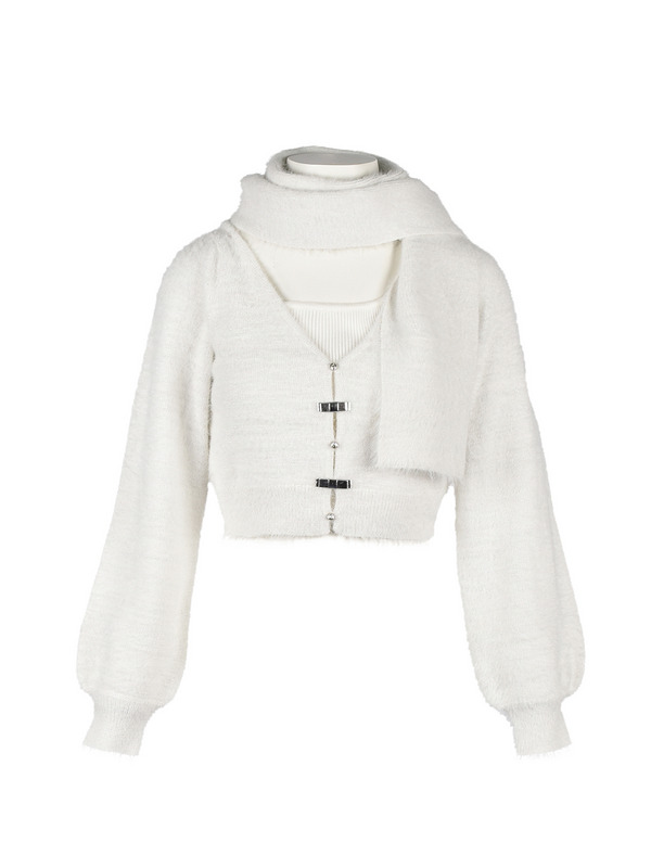 Shaggy Scarf Cardigan Set 詳細画像 オフホワイト 1