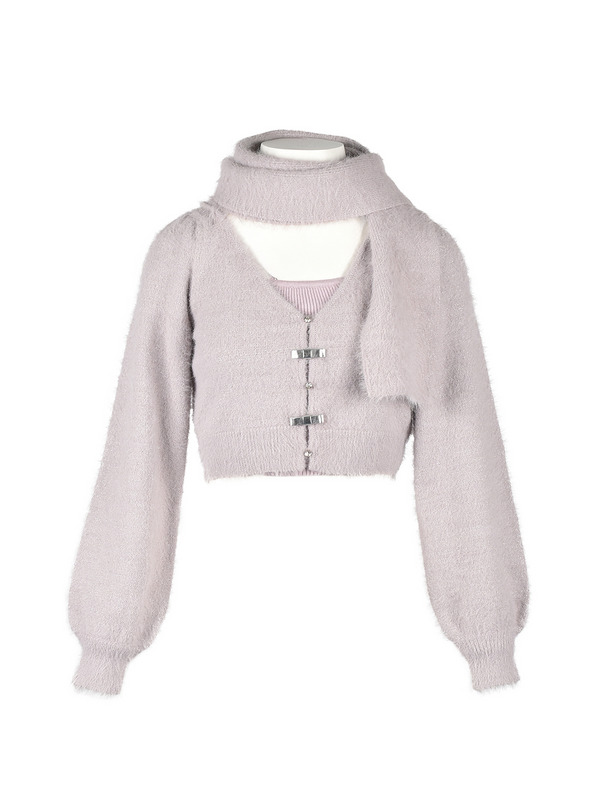 Shaggy Scarf Cardigan Set 詳細画像 ピンク 1