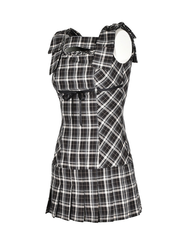 Shoulder Ribbon Check Onepiece 詳細画像 ブラック 11