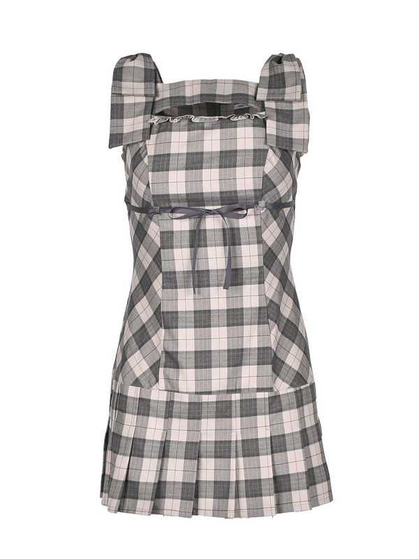 Shoulder Ribbon Check Onepiece 詳細画像 ベージュ 1