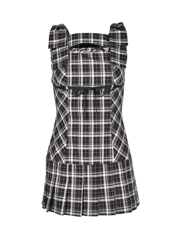 Shoulder Ribbon Check Onepiece 詳細画像 ブラック 1
