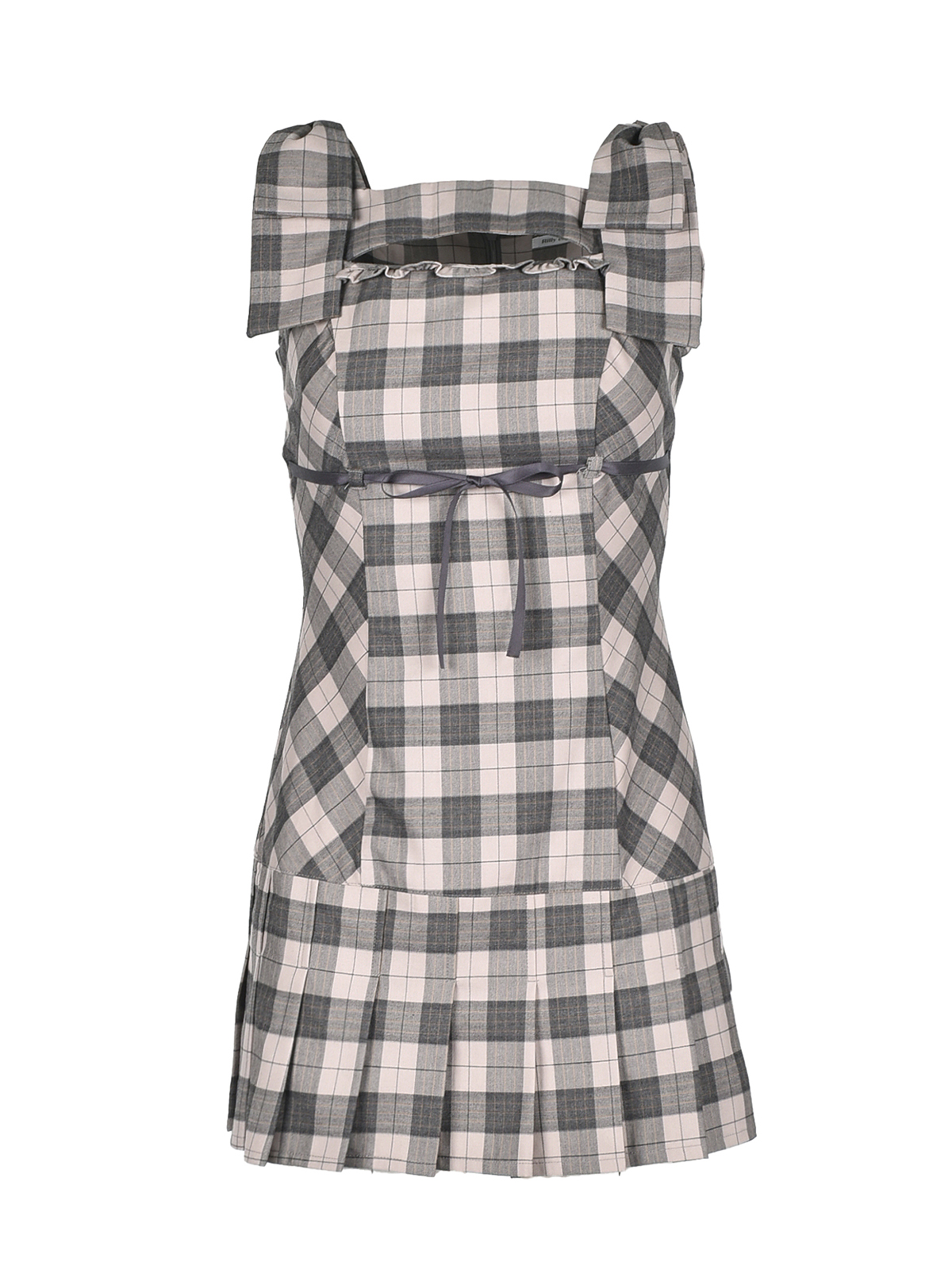 リリーエミュリ Shoulder Ribbon Check Onepiece Shoulder Ribbon Check Onepiece｜Rilly emulie