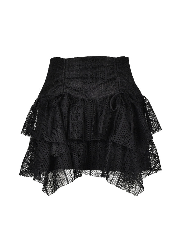 Asymmetry Ribbon Lace Skirt 詳細画像 ブラック 1