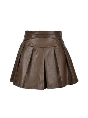Cross Leather Pleats Skirt