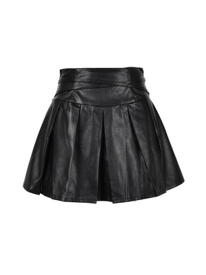 Cross Leather Pleats Skirt