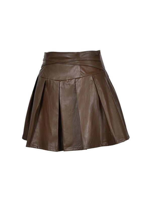 Cross Leather Pleats Skirt 詳細画像 ブラック 11