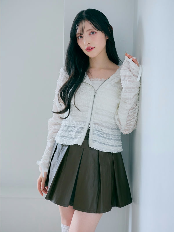 Cross Leather Pleats Skirt 詳細画像 ブラック 11