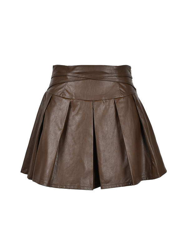 Cross Leather Pleats Skirt 詳細画像 ブラウン 1