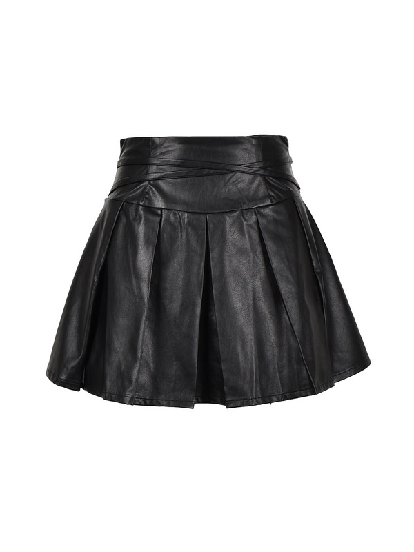 Cross Leather Pleats Skirt 詳細画像 ブラック 1