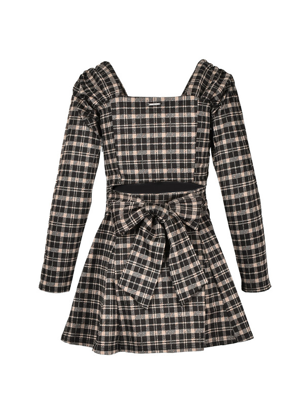 Back Ribbon Check Sweat Onepiece 詳細画像 ブラック 11