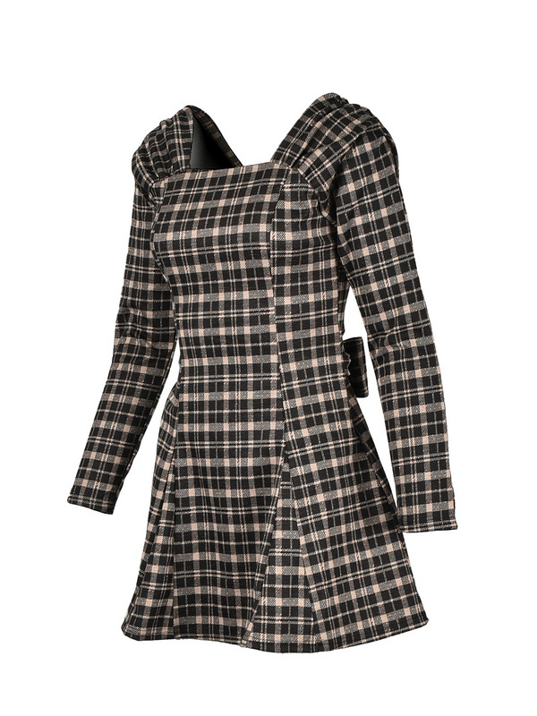 Back Ribbon Check Sweat Onepiece 詳細画像 ブラック 11