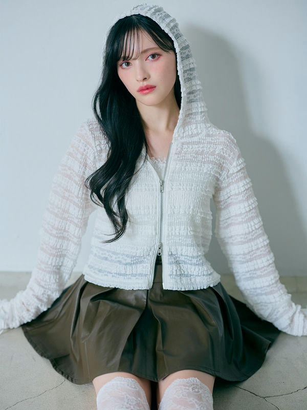 Lace Ribbon Hoodie Set 詳細画像 ブラック 11