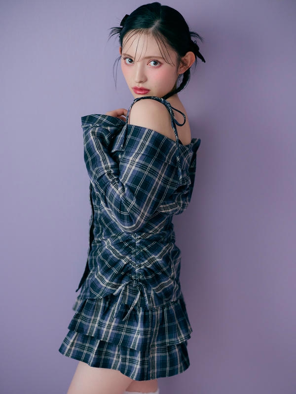 One-Shoulder Check Shirt Set 詳細画像 ブラック 11