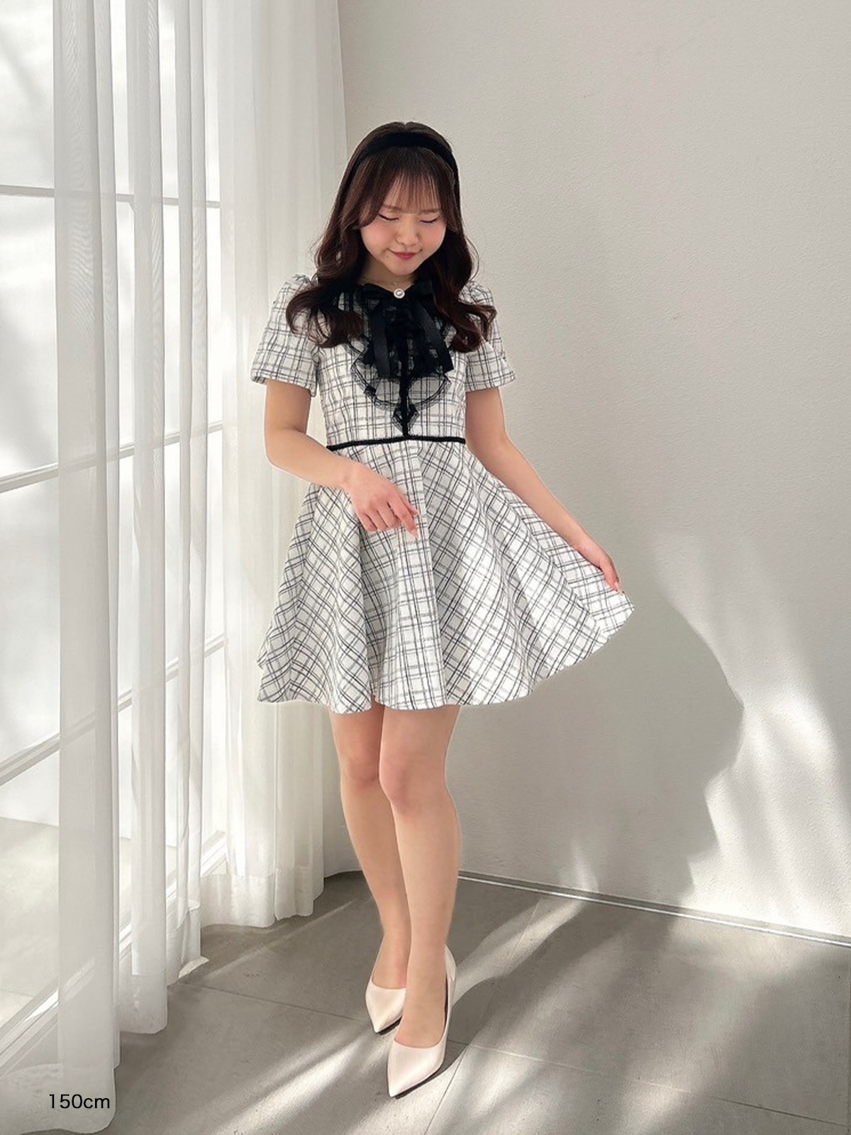 evelyn  ツイード袖フリルワンピ evelyn - evelyn ツイード袖フリルワンピース ピンクの通販 by