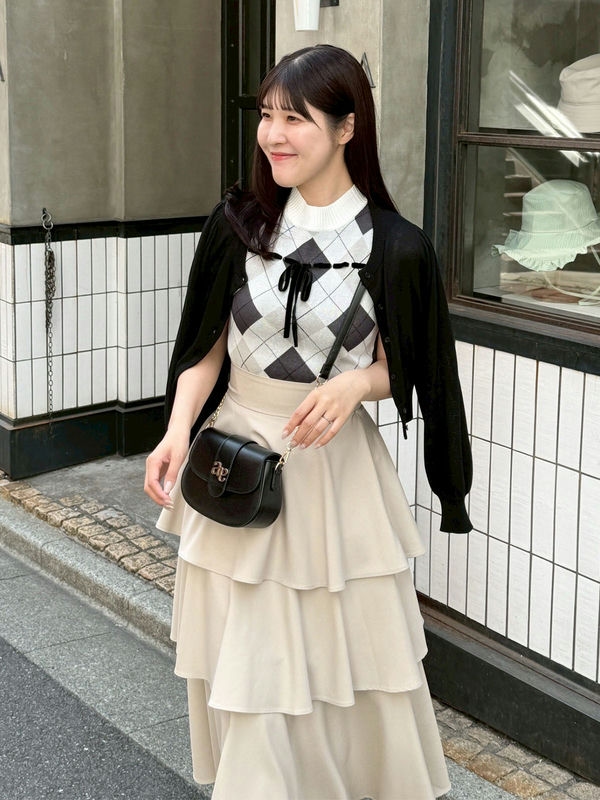 アーガイルリボンニット 詳細画像 グレイブラック 1
