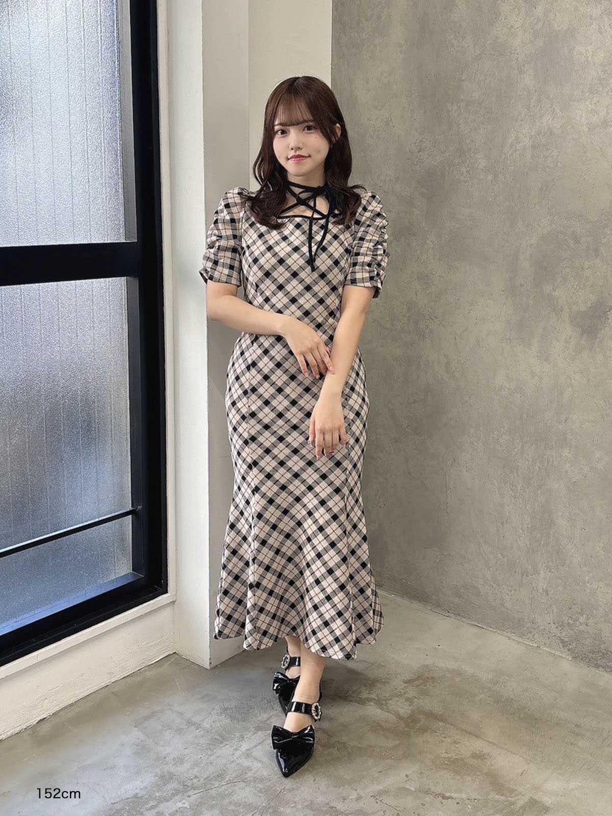 evelyn ボレロロングチェックOP エブリン ワンピース BE