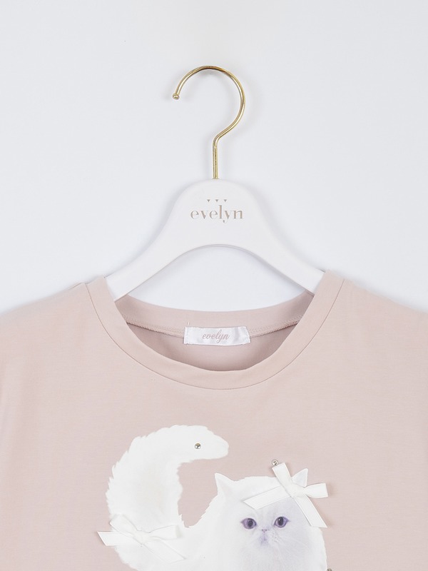 猫ちゃんリボンTシャツ 詳細画像 オフホワイトブラック 1