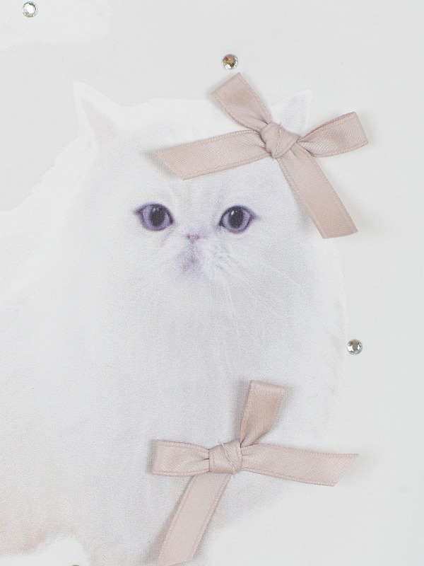 猫ちゃんリボンTシャツ 詳細画像 オフホワイトブラック 1