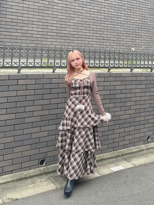 ベルトチェックティアードワンピース
