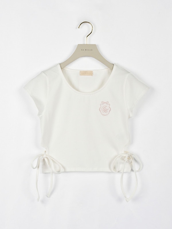 サイドカットリボンTシャツ 詳細画像 オフホワイト&times;ピンク 1