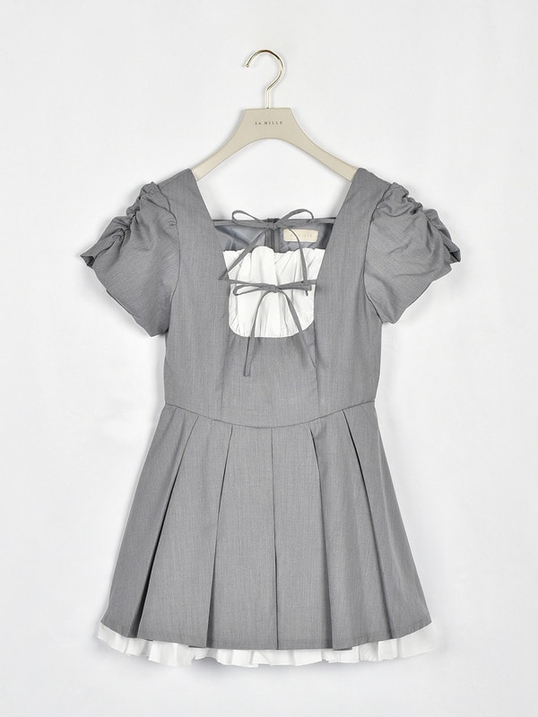 ギャザーシャツリボンミニワンピース 詳細画像 チャコール 1
