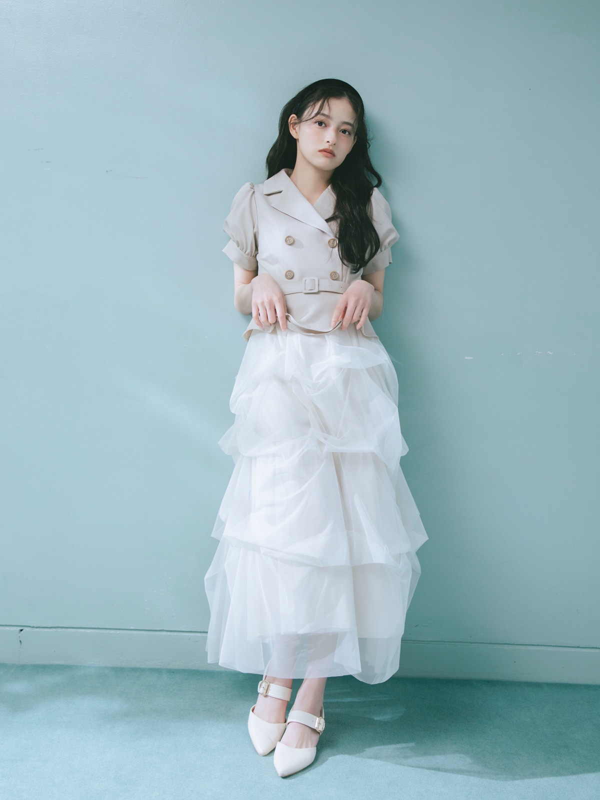 アンミール　ドッキングタックボリュームチュールワンピース ドッキングタックボリュームチュールワンピース｜evelyn（エブリン