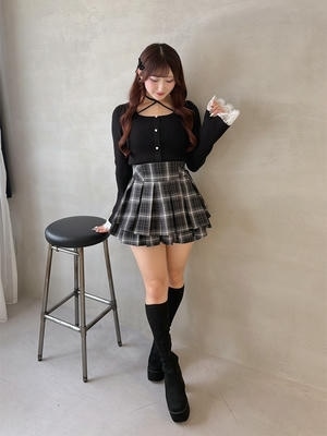 袖レースビジューニット