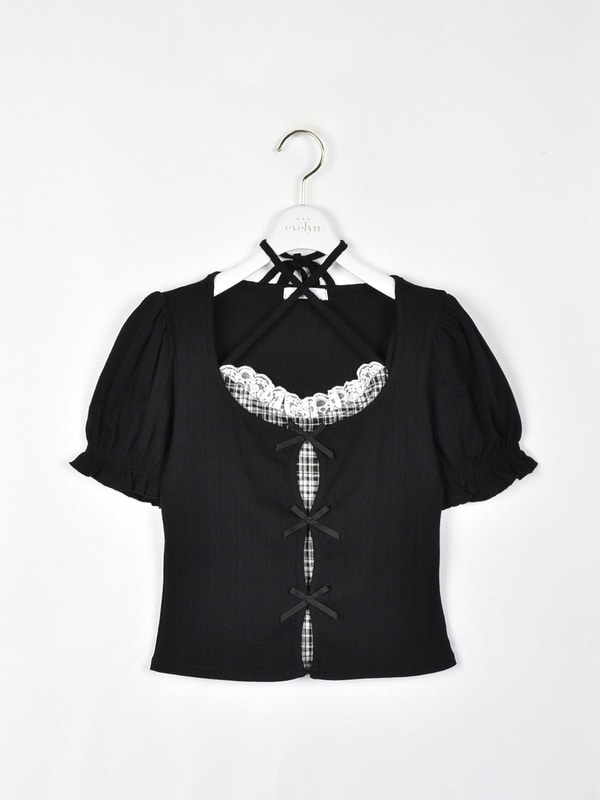 キャミレースリボンリブトップス 詳細画像 ブラック 1