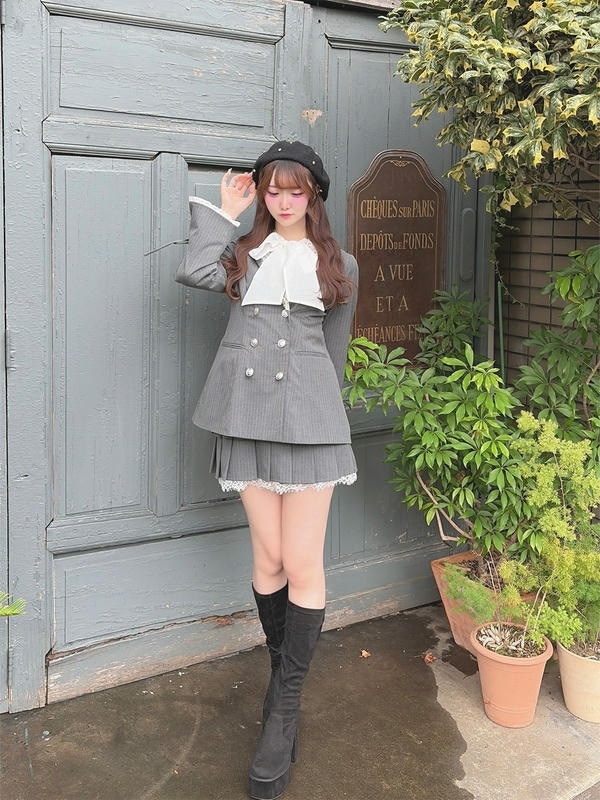 ダブルプリーツスカート 詳細画像 チャコール 1