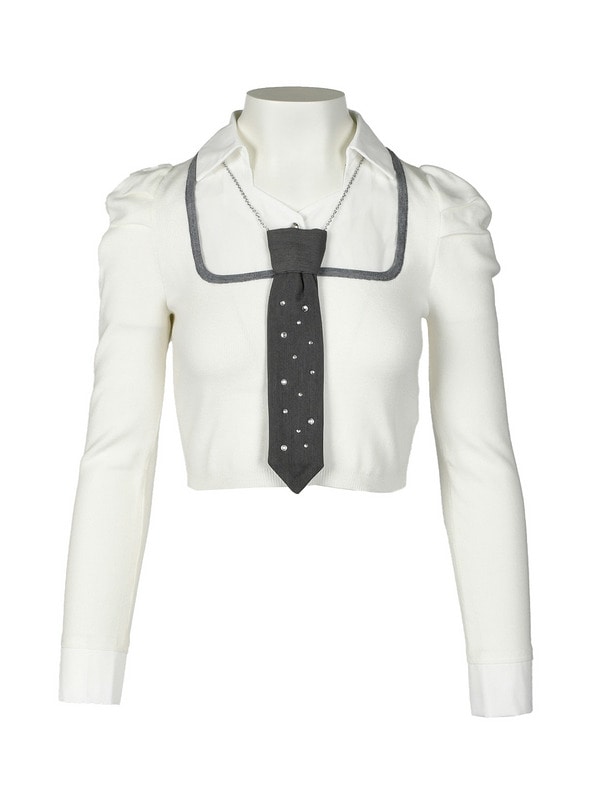 Bijou Tie Shirts Docking Knit 詳細画像 オフホワイト 1